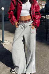 Stripe Embroidered Double Waist Sweatpants