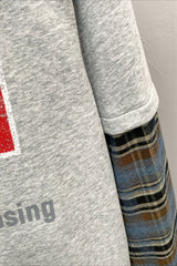Layered Plaid Typography Pullover Hoodie