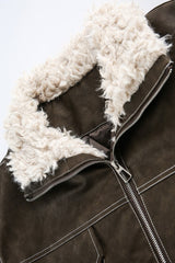 Sherpa Collar Washed Utility Zip Coat