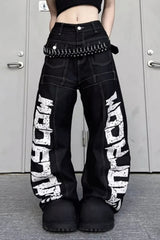 Oversized Typography Wide Leg Jeans