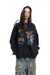 Graffiti Print Full Zip Oversized Hoodie