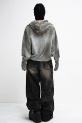 Masked Hood Washed Full Zip Hoodie