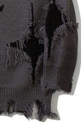 Raw Hem Skull Jacquard Oversized Sweater