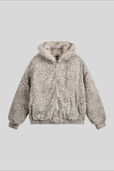 Leopard Faux Fur Lined Hooded Puffer Coat