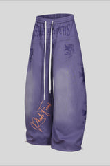 Deconstructed Typography Barrel Leg Sweatpants