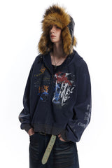Graffiti Print Full Zip Oversized Hoodie