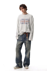 Faded Flag Number Graphic Long Sleeve T-Shirt