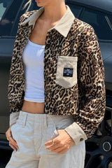 Leopard Print Corduroy Button Coat