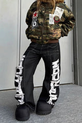 Oversized Typography Wide Leg Jeans