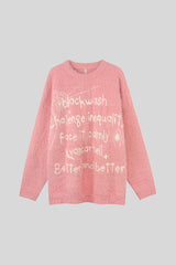 Fuzzy Typography Relaxed Crew Neck Sweater