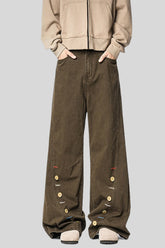 Button Trim Wide Leg Cargo Pants