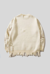 Raw Hem Skull Jacquard Oversized Sweater