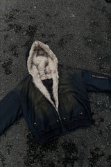 Washed Denim Faux Fur Lined Hooded Coat