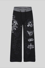 Rhinestone Graphic Patch Wide Leg Sweatpants