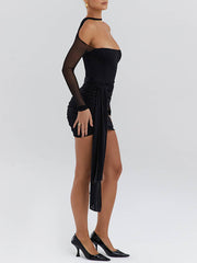 Black Draped Overlay Mini Dress