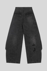 Washed Buckle Cargo Wide Leg Jeans