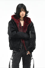 Contrast Fur Hood Utility Zip Coat