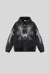Fleece Washed Skull Pullover Hoodie