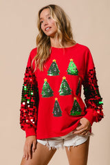 Christmas Sequined Long Sleeve Loose Sweater Red / S