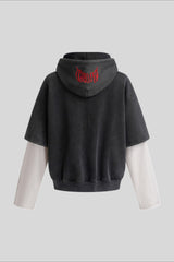 Layered Sleeve Number Graphic Hoodie