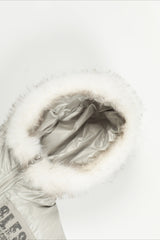 Fur Hood Newspaper Patch Cropped Puffer Jacket