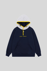 Cable Hood Contrast Placket Hoodie