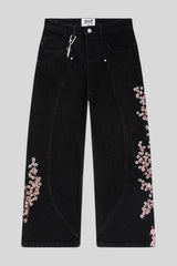 Samurai Blossom Embroidered Wide Leg Jeans