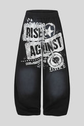 Distressed Typography Barrel Leg Pants