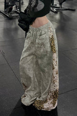Dirty Wash Rhinestone Typography Wide Leg Sweatpants