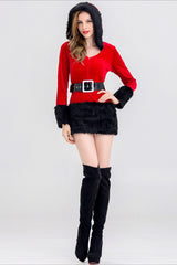Christmas Hooded V-Neck Fuzzy Sexy Party Dress