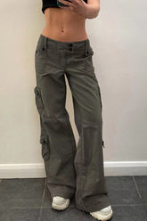 Vintage Multi-Pocket Mid-Waisted Denim Cargo Pant