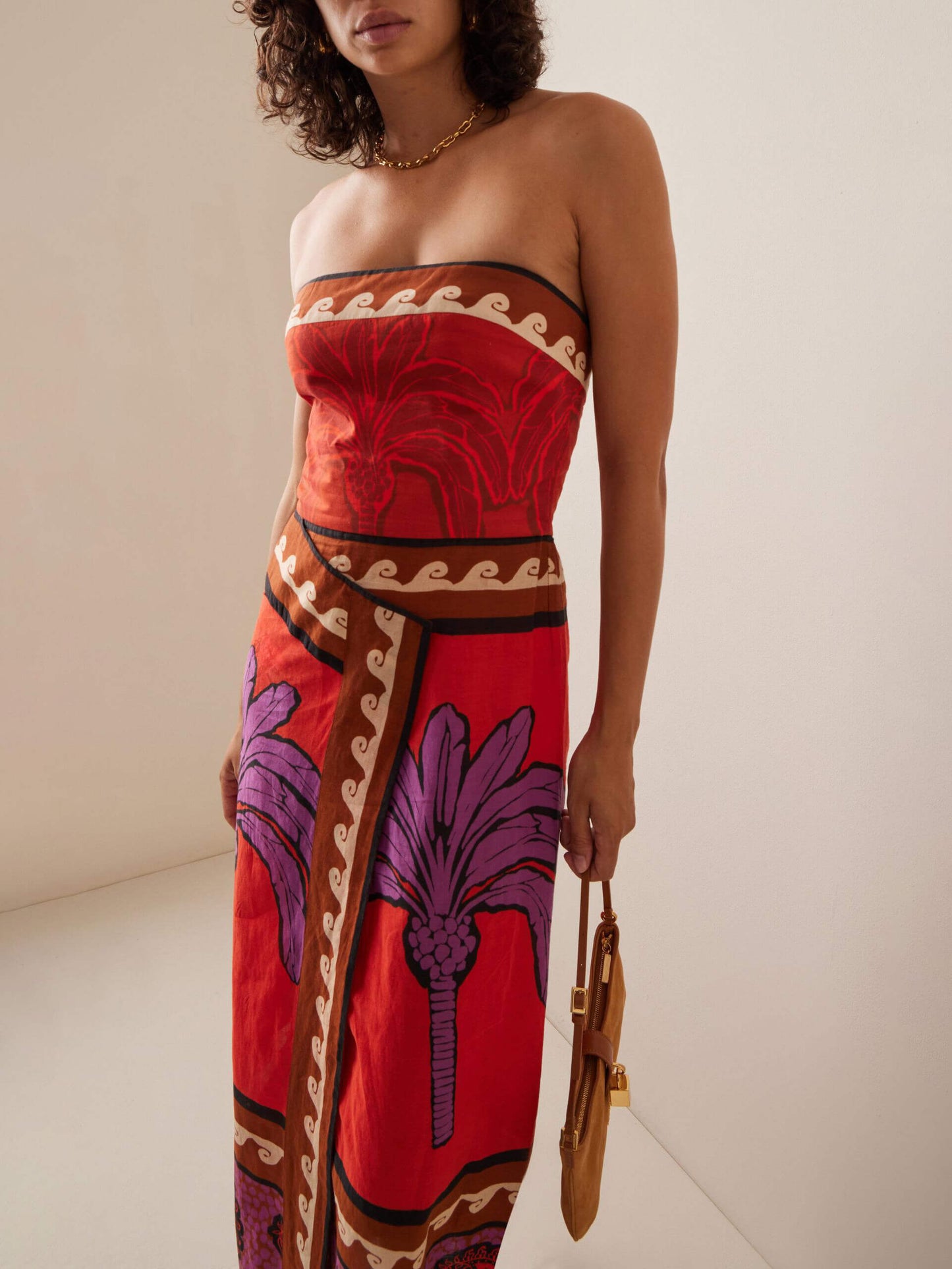 Unique Palm Tree Charming Floral Off-Shoulder Midi Dress