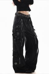 Deconstructed Buckle Cargo Wide Leg Jeans