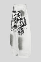 Distressed Typography Barrel Leg Pants