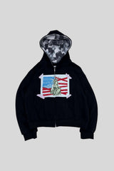 Statue Tape Graphic Cropped Zip Hoodie