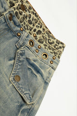 Leopard Double Waist Wide Leg Jeans
