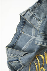 Gold Script Embroidered Barrel Leg Jeans