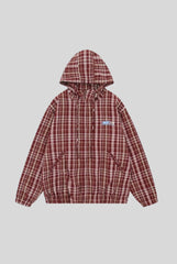 Plaid Hooded Full Zip Relaxed Shirt