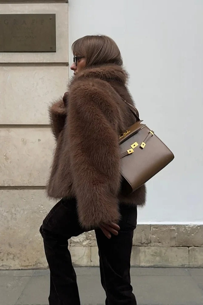 Warm Faux Fur Lapel Coat