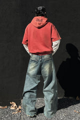 Layered Sleeve Number Graphic Hoodie