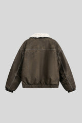 Sherpa Collar Washed Utility Zip Coat