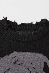 Raw Hem Skull Jacquard Oversized Sweater