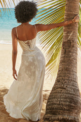 MELISSA - LACE UP FLORAL BACK MAXI GOWN