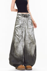 Washed Splatter Double Waist Cargo Pants