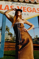 Satin Polka Dot Strapless Backless Maxi Dress