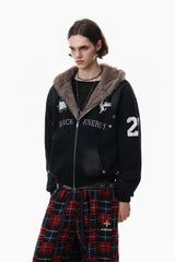 Fleece Lined Varsity Washed Zip Coat