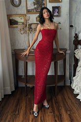 Lace Cutout Spaghetti Strap Sexy Slim Maxi Dress