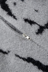 Abstract Jacquard Full Zip Knit Cardigan