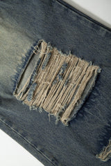 Camo Panel Distressed Wide Leg Jeans