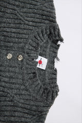 Distressed Ribbed Henley Neck Knit Sweater